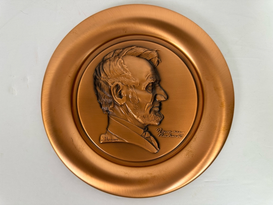 Pure Relief Copper Sculpture Norman Rockwell Plate Of Abraham Lincoln Sculpted By Roger Brown First Issue In The First Collectors' Series Limited Edition 1976 River Shore Productions 8W [Photo 4]