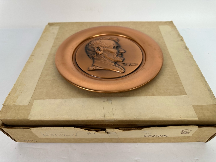 Pure Relief Copper Sculpture Norman Rockwell Plate Of Abraham Lincoln Sculpted By Roger Brown First Issue In The First Collectors' Series Limited Edition 1976 River Shore Productions 8W [Photo 3]