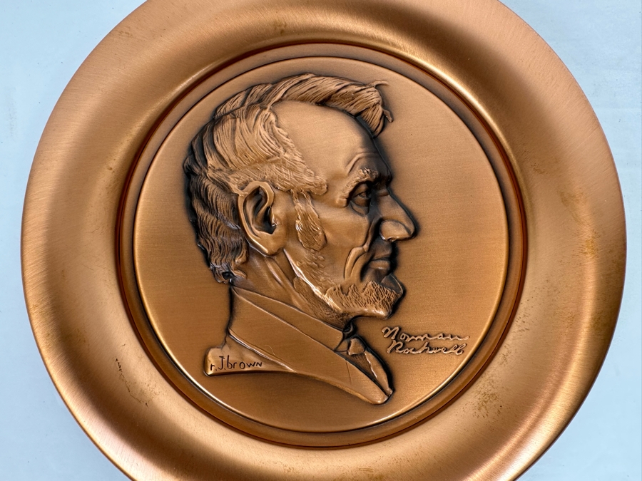 Pure Relief Copper Sculpture Norman Rockwell Plate Of Abraham Lincoln Sculpted By Roger Brown First Issue In The First Collectors' Series Limited Edition 1976 River Shore Productions 8W [Photo 5]