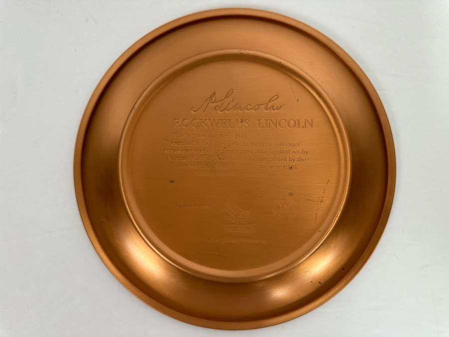 Pure Relief Copper Sculpture Norman Rockwell Plate Of Abraham Lincoln Sculpted By Roger Brown First Issue In The First Collectors' Series Limited Edition 1976 River Shore Productions 8W [Photo 7]