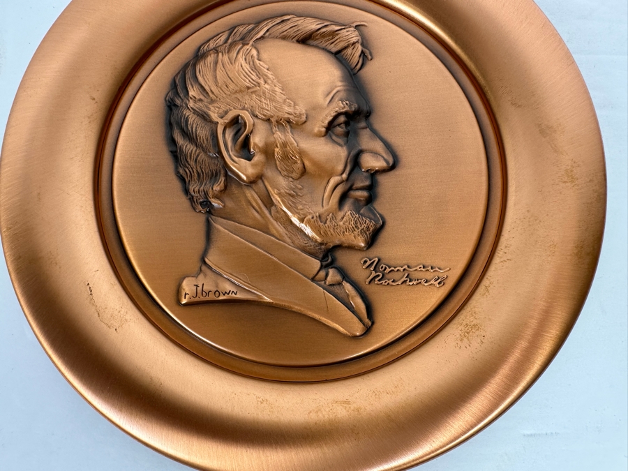Pure Relief Copper Sculpture Norman Rockwell Plate Of Abraham Lincoln Sculpted By Roger Brown First Issue In The First Collectors' Series Limited Edition 1976 River Shore Productions 8W [Photo 6]