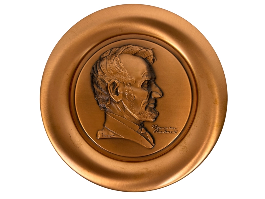 Pure Relief Copper Sculpture Norman Rockwell Plate Of Abraham Lincoln Sculpted By Roger Brown First Issue In The First Collectors' Series Limited Edition 1976 River Shore Productions 8W