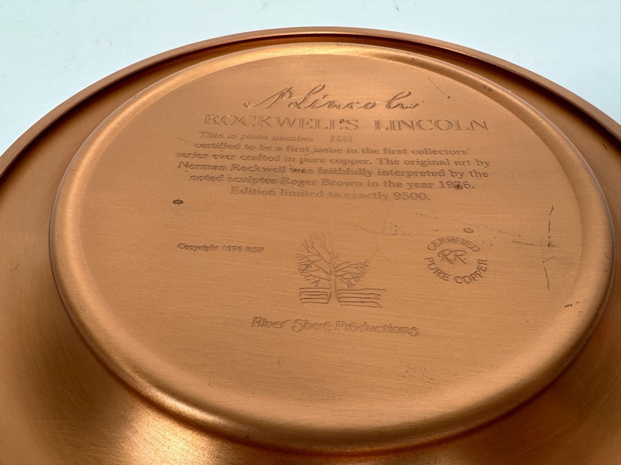 Pure Relief Copper Sculpture Norman Rockwell Plate Of Abraham Lincoln Sculpted By Roger Brown First Issue In The First Collectors' Series Limited Edition 1976 River Shore Productions 8W [Photo 12]