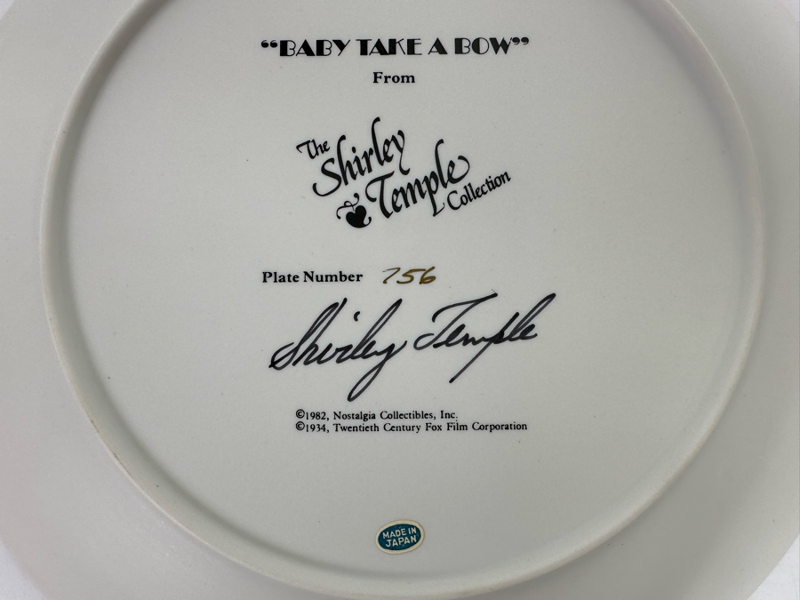 Signed Limited Edition Plate From The Shirley Temple Collection Titled 'Baby Take A Bow' Signed By Shirley Temple 10.25R [Photo 10]