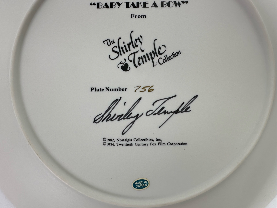 Signed Limited Edition Plate From The Shirley Temple Collection Titled 'Baby Take A Bow' Signed By Shirley Temple 10.25R [Photo 9]