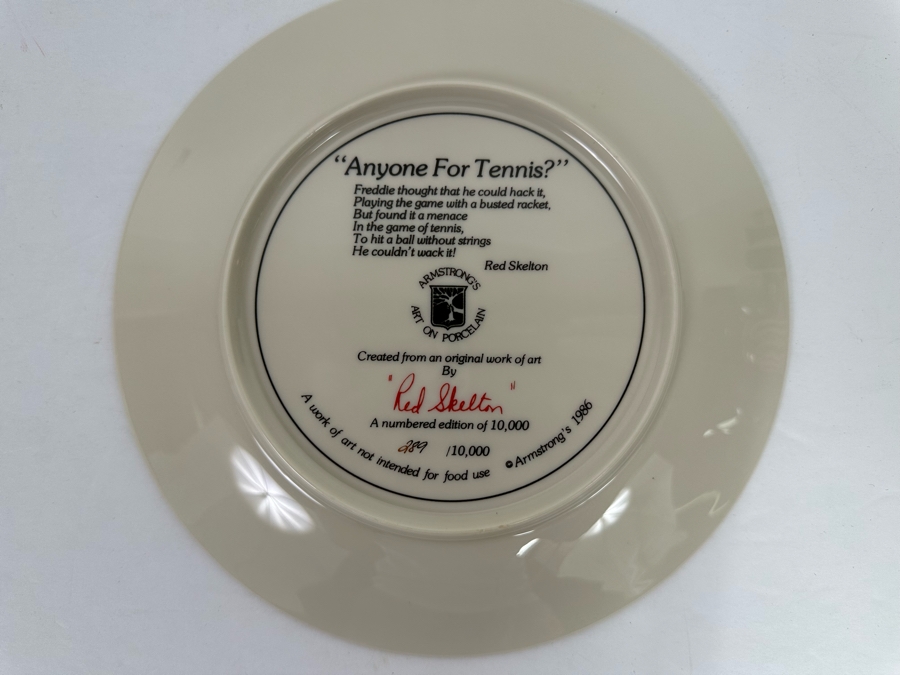 Signed Red Skelton Limited Edition Collector's Plate Titled 'Anyone For Tennis?' Signed By Red Skelton On Front Of Plate [Photo 7]