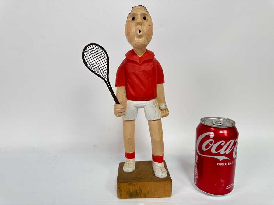 Carved Wooden Male Tennis Player Figurine By Aldon Accessories Ltd 12H [Photo 2]