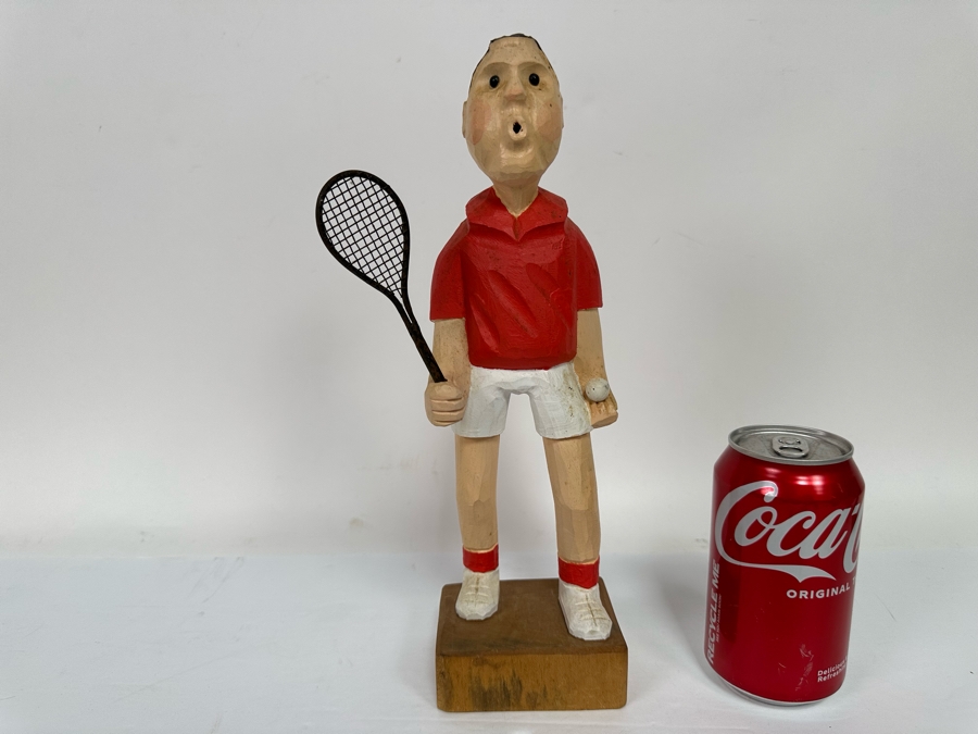 Carved Wooden Male Tennis Player Figurine By Aldon Accessories Ltd 12H [Photo 3]