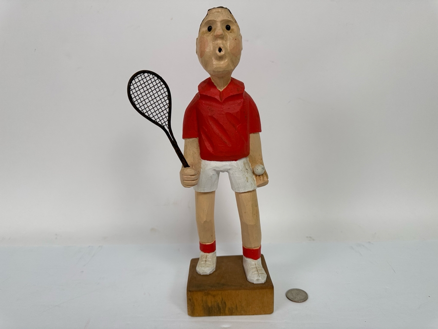 Carved Wooden Male Tennis Player Figurine By Aldon Accessories Ltd 12H [Photo 4]