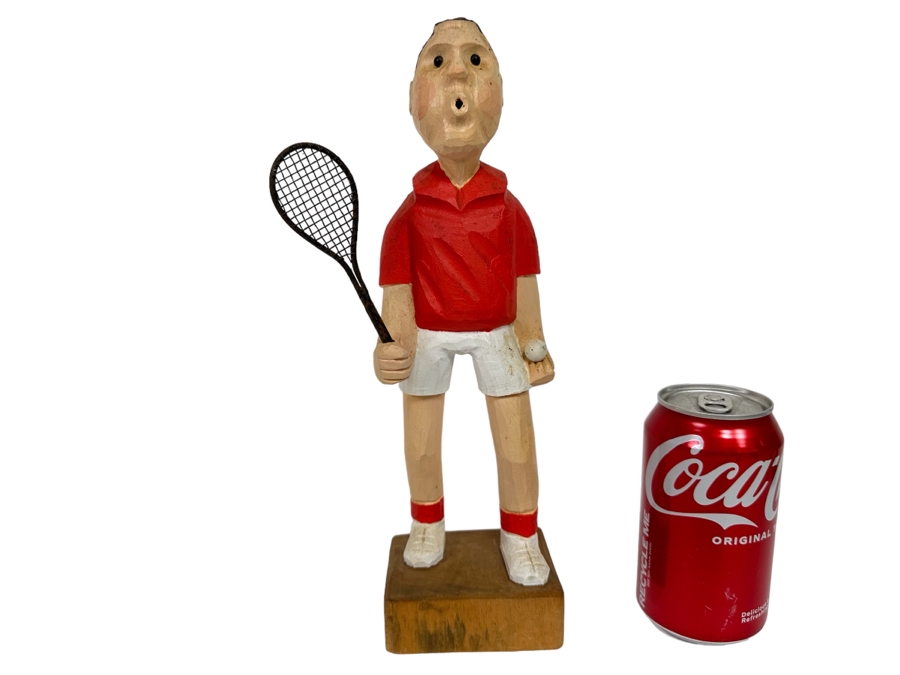 Carved Wooden Male Tennis Player Figurine By Aldon Accessories Ltd 12H [Photo 1]