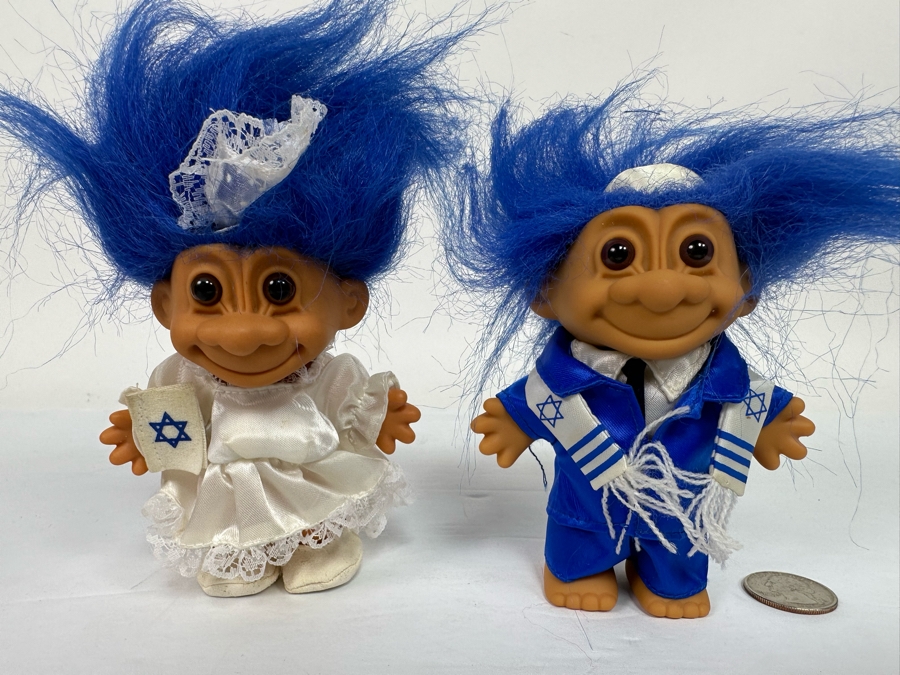 Israelite Troll Dolls With Three New Star Of David Doll Necklaces By Kathy's Kreations And Pair Of Kathy's Kreations Jewish Book Cases [Photo 2]