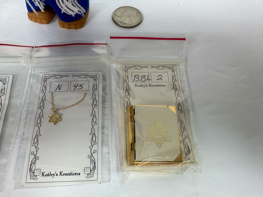 Israelite Troll Dolls With Three New Star Of David Doll Necklaces By Kathy's Kreations And Pair Of Kathy's Kreations Jewish Book Cases [Photo 11]