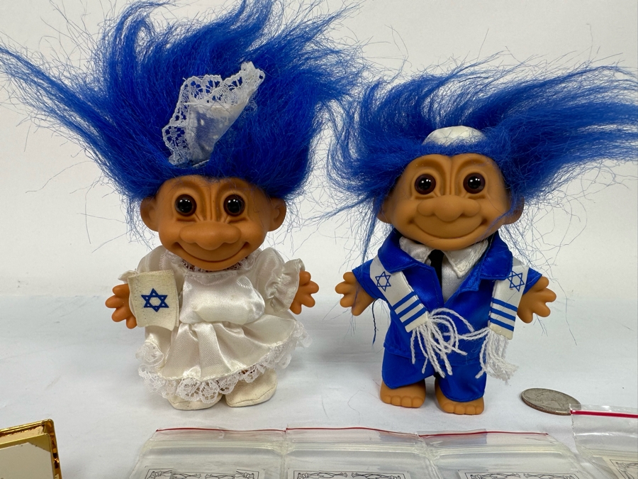 Israelite Troll Dolls With Three New Star Of David Doll Necklaces By Kathy's Kreations And Pair Of Kathy's Kreations Jewish Book Cases [Photo 7]