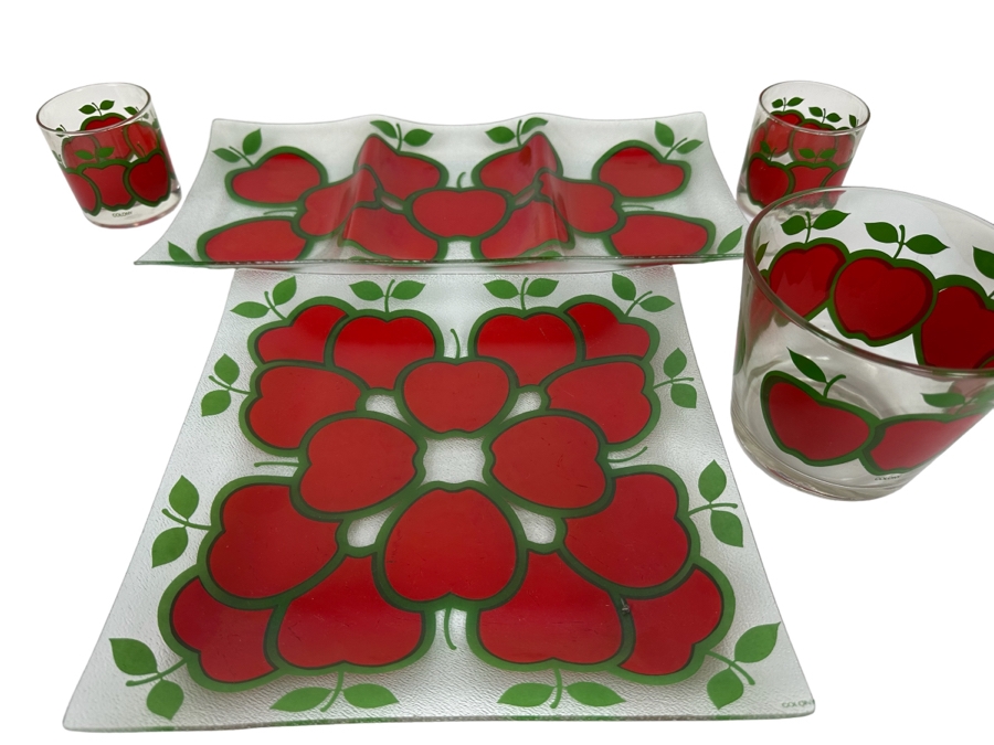 Vintage Colony Apple Pair Of Glasses, Ice Bucket And Pair Of Glass Trays [Photo 1]