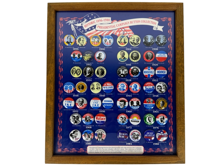Historic 1896-1988 Presidential Campaign Button Replicas Collection Framed [Photo 1]