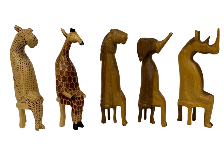 Collection Of Five Hand Carved Animal Figurines Made in Kenya Africa 8H [Photo 1]