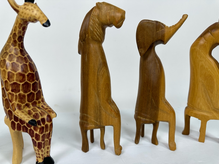 Collection Of Five Hand Carved Animal Figurines Made in Kenya Africa 8H [Photo 5]