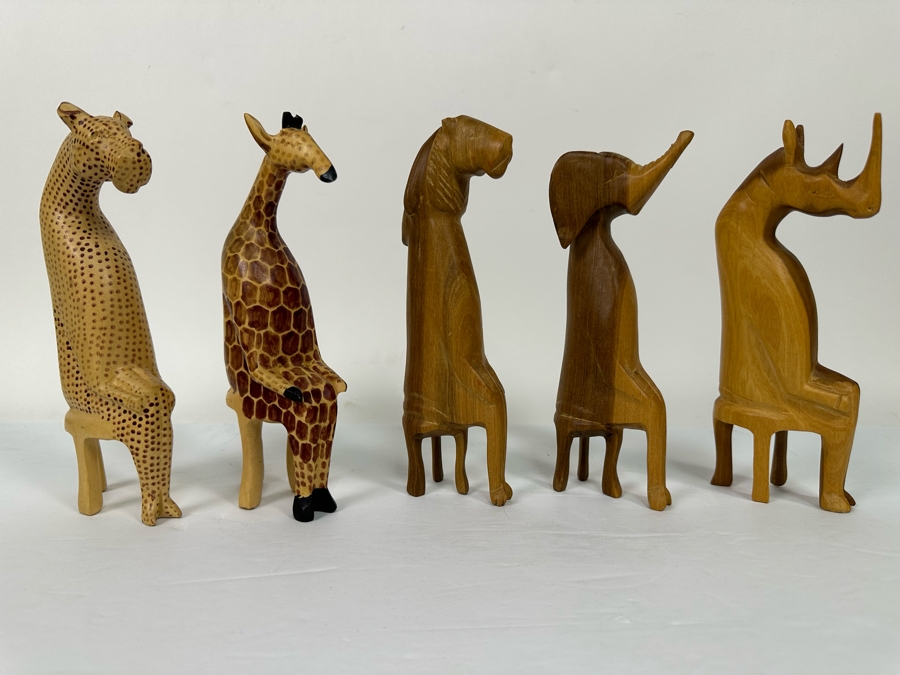Collection Of Five Hand Carved Animal Figurines Made in Kenya Africa 8H [Photo 2]