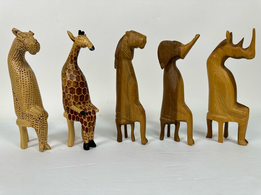 Collection Of Five Hand Carved Animal Figurines Made in Kenya Africa 8H [Photo 3]