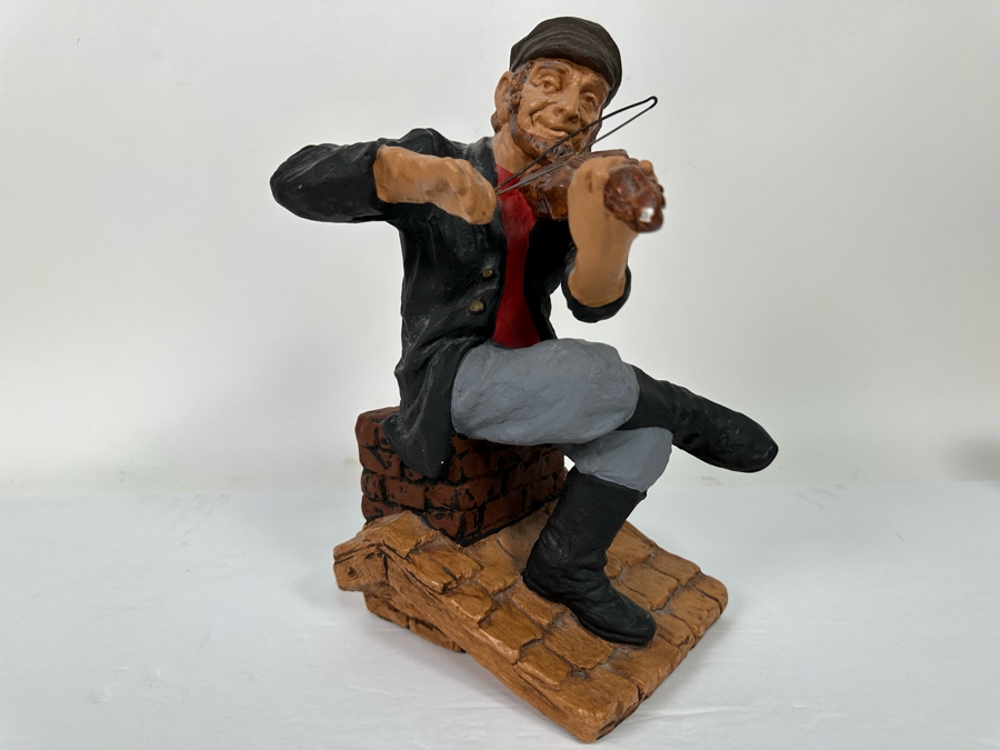 Limited Edition 1973 David Kaplan Fiddler On The Roof Chalkware Sculpture Numbered 78 Of 100 10H [Photo 7]