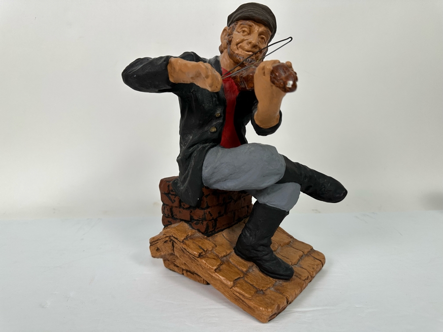 Limited Edition 1973 David Kaplan Fiddler On The Roof Chalkware Sculpture Numbered 78 Of 100 10H [Photo 6]