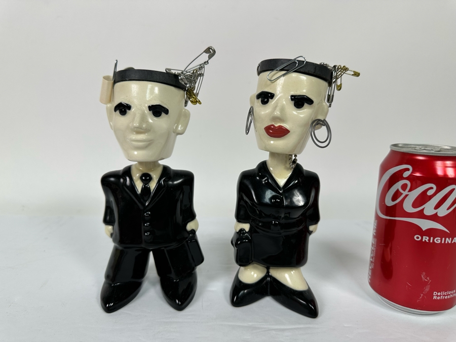 Pair Of Amy Hardacre Magnetic Paper Clip Holder Ceramic Bobblehead Figurines 7H 2009 [Photo 4]