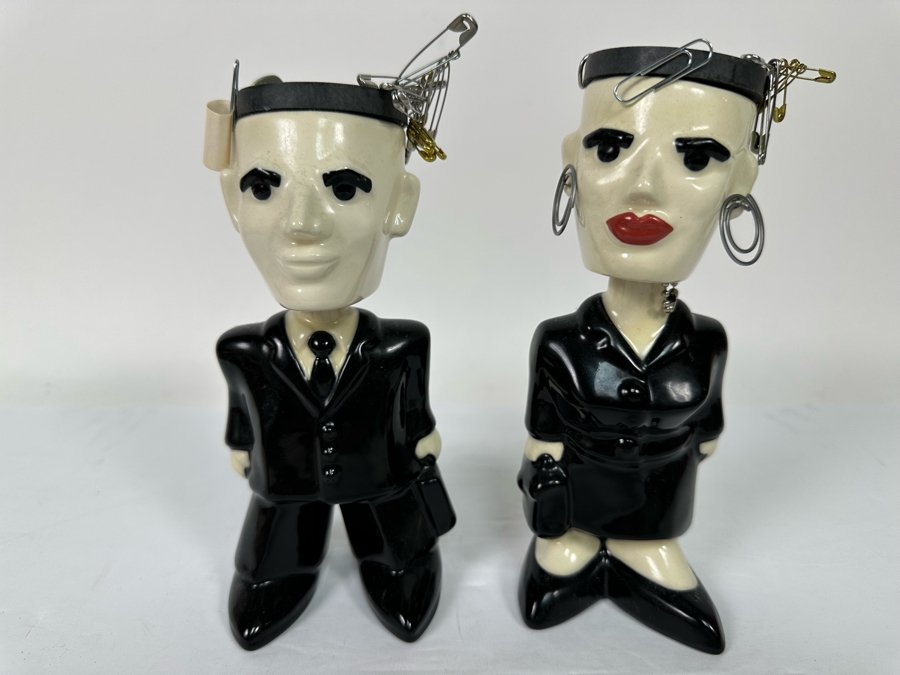 Pair Of Amy Hardacre Magnetic Paper Clip Holder Ceramic Bobblehead Figurines 7H 2009 [Photo 2]