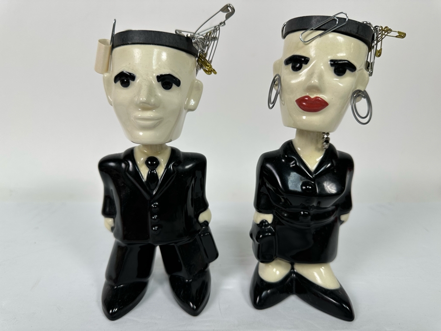Pair Of Amy Hardacre Magnetic Paper Clip Holder Ceramic Bobblehead Figurines 7H 2009 [Photo 3]