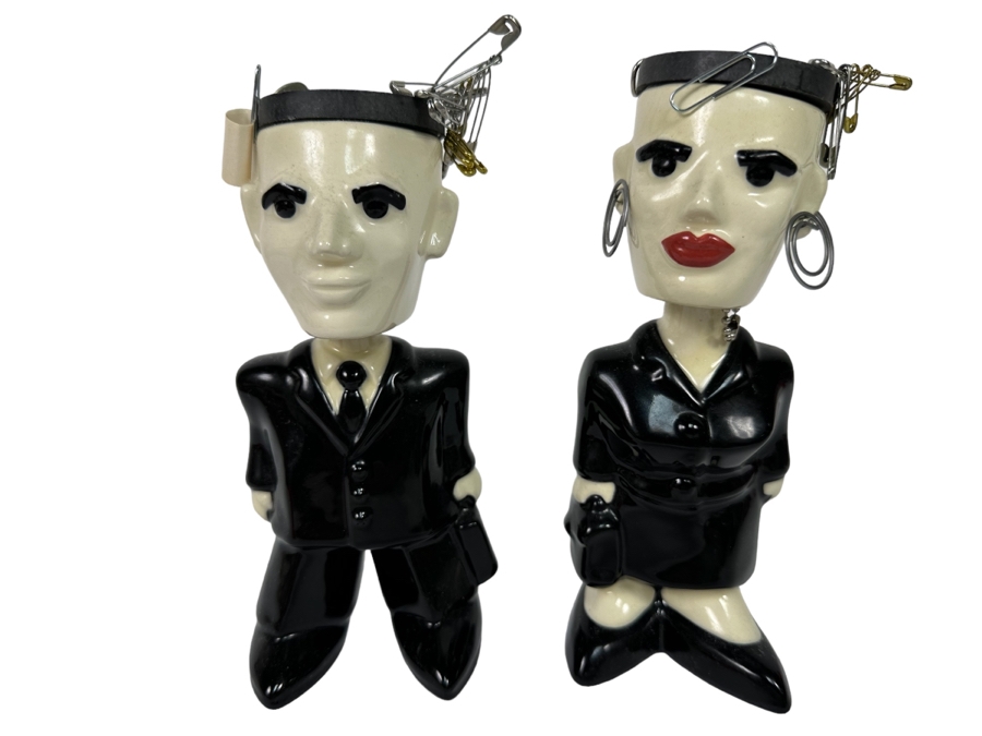 Pair Of Amy Hardacre Magnetic Paper Clip Holder Ceramic Bobblehead Figurines 7H 2009 [Photo 1]