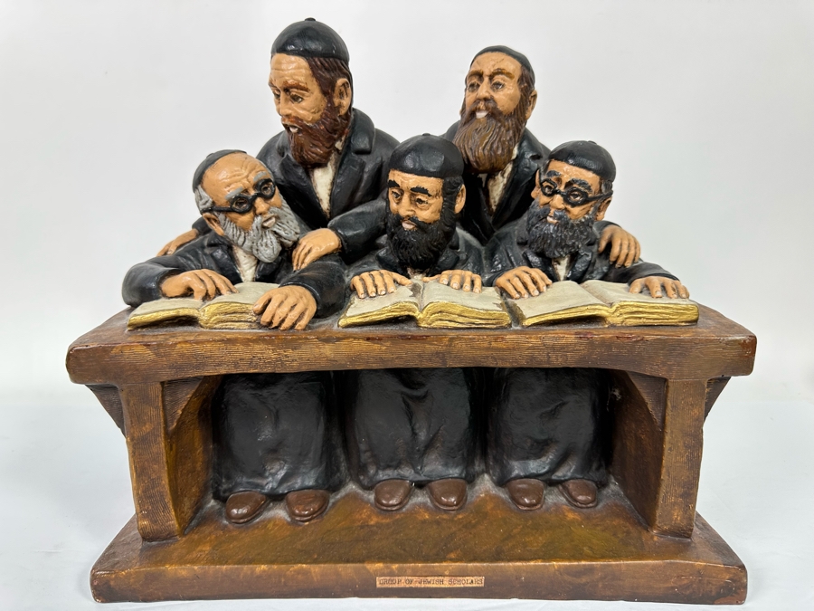 Vintage 1972 Group Of Jewish Scholars Chalkware Sculpture By World Handicrafts (Slight Repaired Chip On Corner See Photos) 12.5W X 9D X 12H [Photo 4]