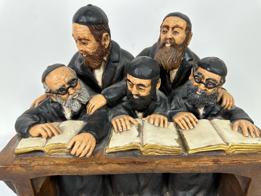 Vintage 1972 Group Of Jewish Scholars Chalkware Sculpture By World Handicrafts (Slight Repaired Chip On Corner See Photos) 12.5W X 9D X 12H [Photo 6]