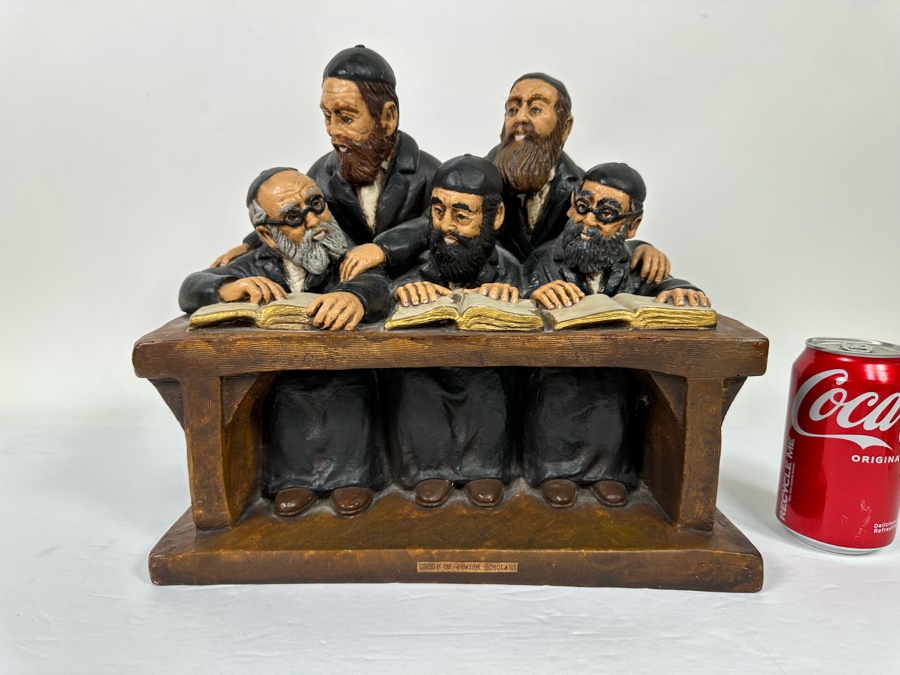 Vintage 1972 Group Of Jewish Scholars Chalkware Sculpture By World Handicrafts (Slight Repaired Chip On Corner See Photos) 12.5W X 9D X 12H [Photo 3]