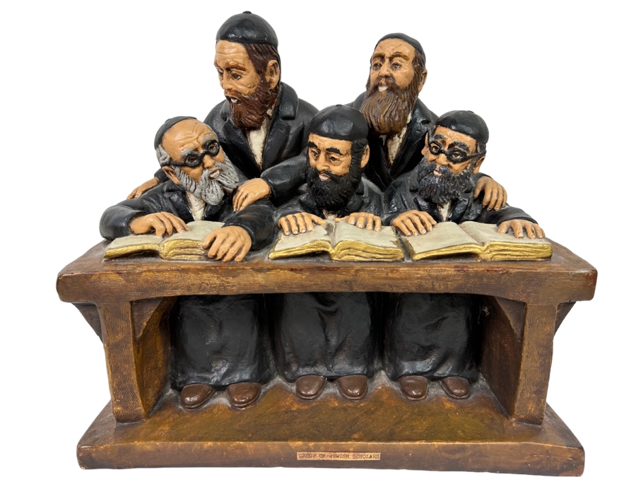 Vintage 1972 Group Of Jewish Scholars Chalkware Sculpture By World Handicrafts (Slight Repaired Chip On Corner See Photos) 12.5W X 9D X 12H [Photo 1]