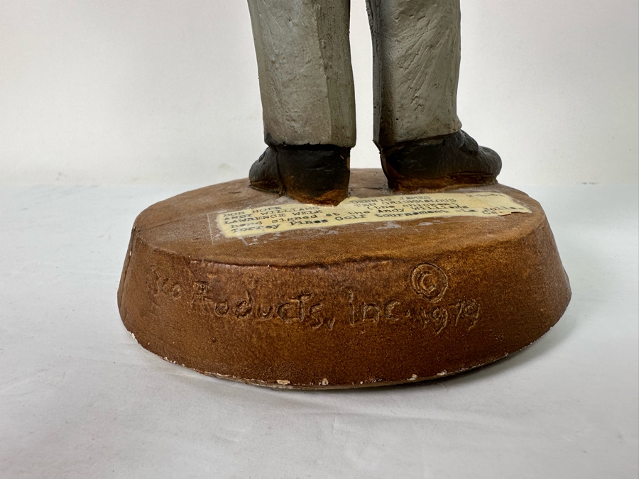 Signed 1979 Bob Hope Esco Products Inc Large Head Cartoon Chalkware Statue Signed By Bob Hope On Front & Andy Williams, Lawrence Welk, Dennis James & Ted Giannoulas (San Diego Chicken) On Back - Signed In 1981 At Torrey Pines Golf Tournament 17.5H [Photo 13]