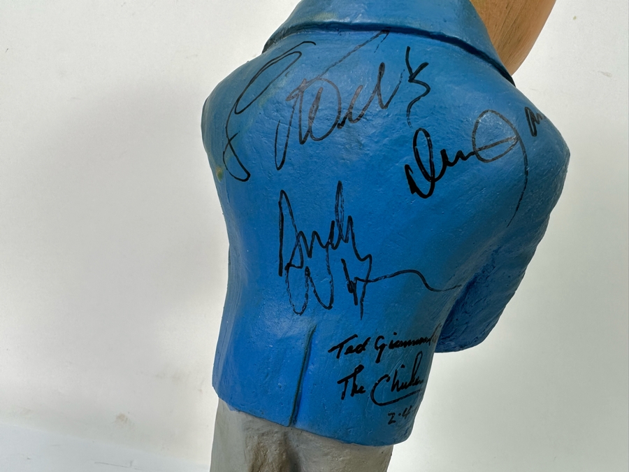 Signed 1979 Bob Hope Esco Products Inc Large Head Cartoon Chalkware Statue Signed By Bob Hope On Front & Andy Williams, Lawrence Welk, Dennis James & Ted Giannoulas (San Diego Chicken) On Back - Signed In 1981 At Torrey Pines Golf Tournament 17.5H [Photo 20]