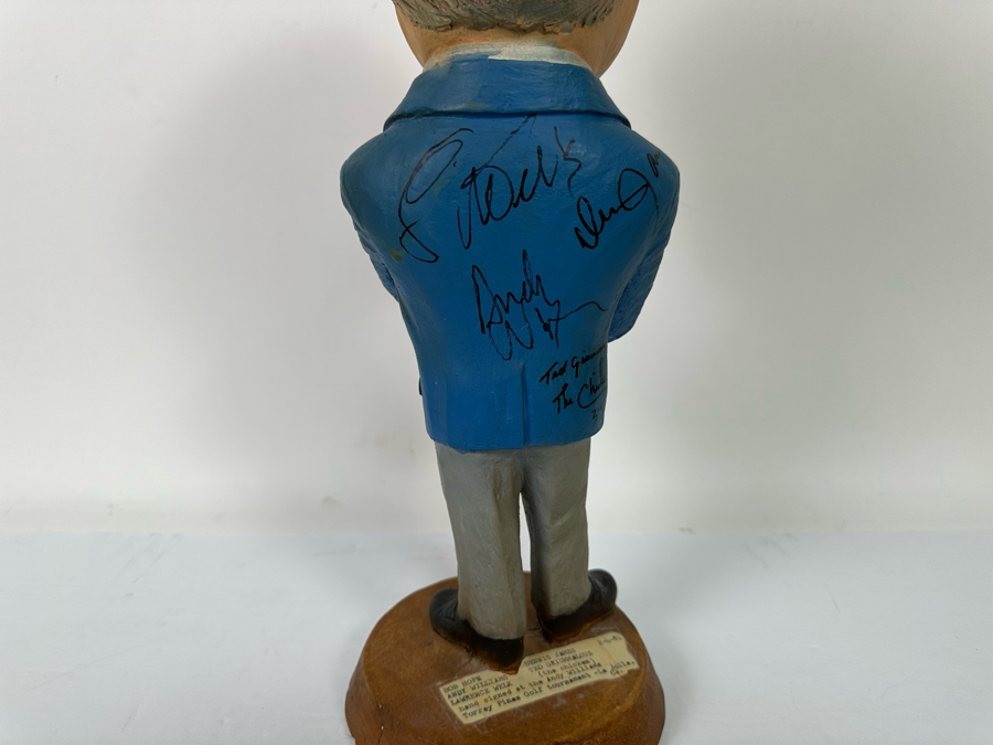 Signed 1979 Bob Hope Esco Products Inc Large Head Cartoon Chalkware Statue Signed By Bob Hope On Front & Andy Williams, Lawrence Welk, Dennis James & Ted Giannoulas (San Diego Chicken) On Back - Signed In 1981 At Torrey Pines Golf Tournament 17.5H [Photo 14]