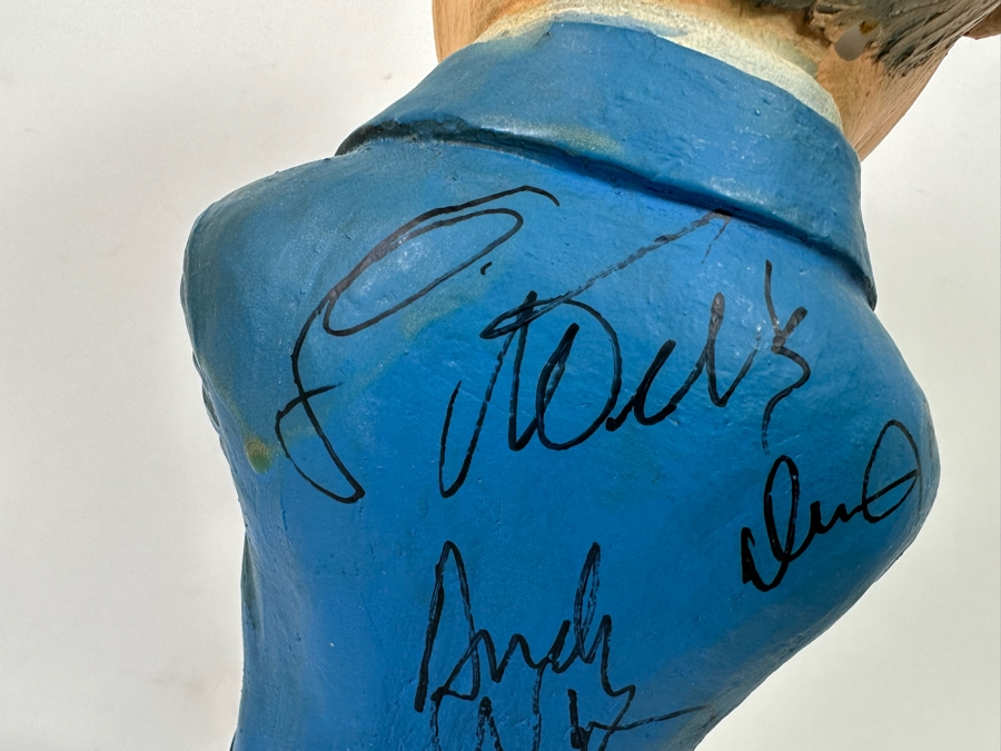 Signed 1979 Bob Hope Esco Products Inc Large Head Cartoon Chalkware Statue Signed By Bob Hope On Front & Andy Williams, Lawrence Welk, Dennis James & Ted Giannoulas (San Diego Chicken) On Back - Signed In 1981 At Torrey Pines Golf Tournament 17.5H [Photo 15]