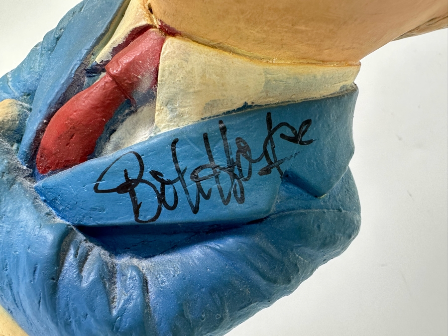 Signed 1979 Bob Hope Esco Products Inc Large Head Cartoon Chalkware Statue Signed By Bob Hope On Front & Andy Williams, Lawrence Welk, Dennis James & Ted Giannoulas (San Diego Chicken) On Back - Signed In 1981 At Torrey Pines Golf Tournament 17.5H [Photo 7]