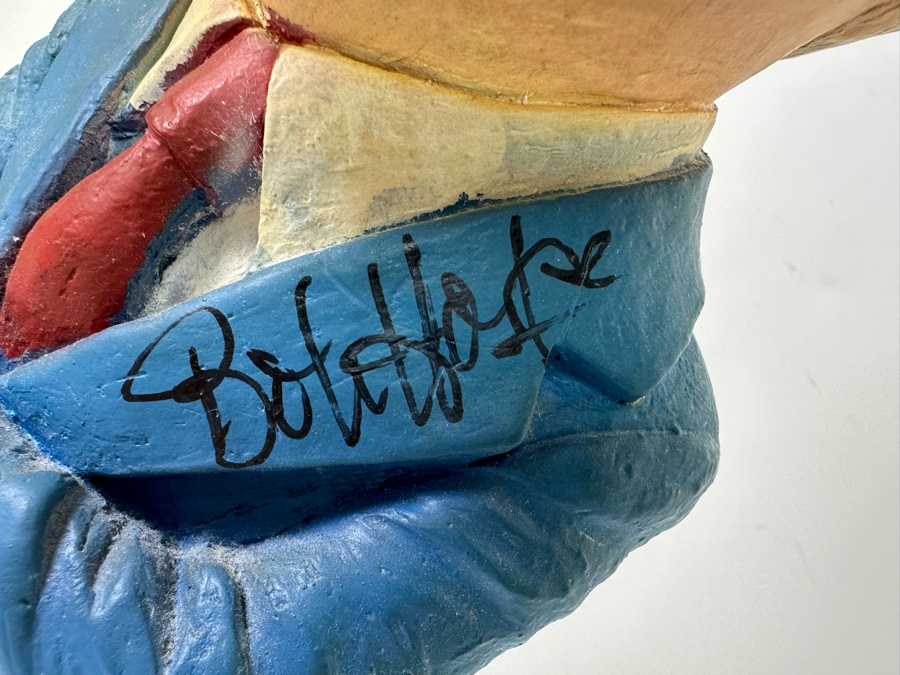 Signed 1979 Bob Hope Esco Products Inc Large Head Cartoon Chalkware Statue Signed By Bob Hope On Front & Andy Williams, Lawrence Welk, Dennis James & Ted Giannoulas (San Diego Chicken) On Back - Signed In 1981 At Torrey Pines Golf Tournament 17.5H [Photo 8]