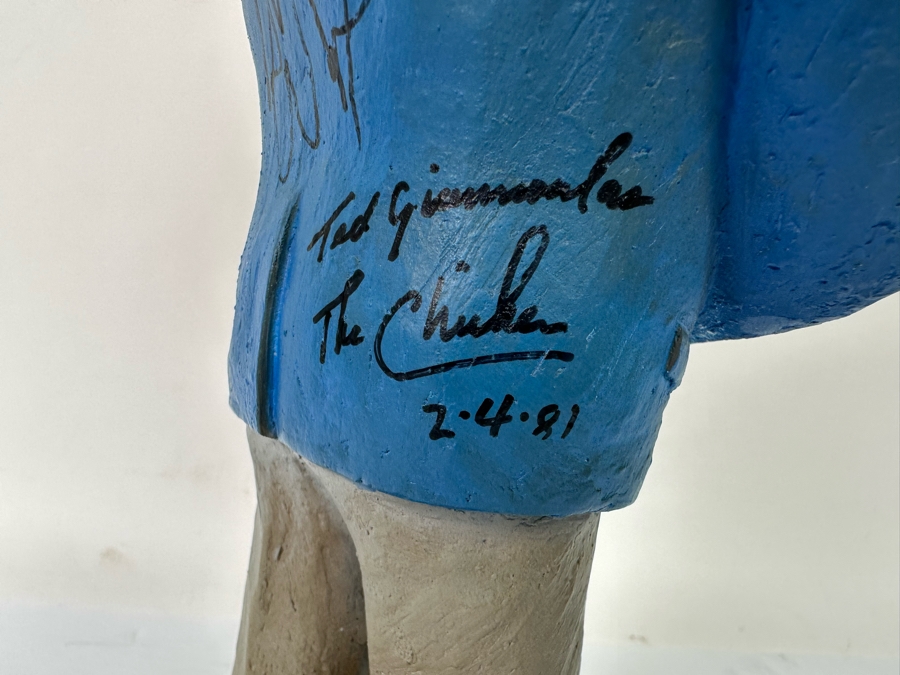 Signed 1979 Bob Hope Esco Products Inc Large Head Cartoon Chalkware Statue Signed By Bob Hope On Front & Andy Williams, Lawrence Welk, Dennis James & Ted Giannoulas (San Diego Chicken) On Back - Signed In 1981 At Torrey Pines Golf Tournament 17.5H [Photo 19]
