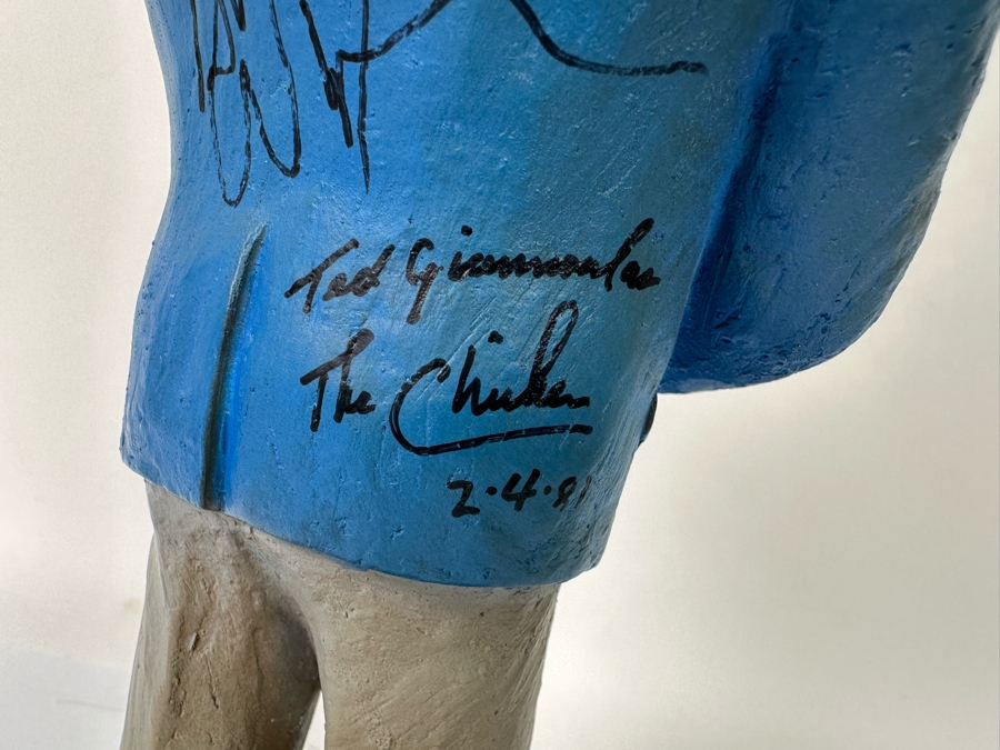 Signed 1979 Bob Hope Esco Products Inc Large Head Cartoon Chalkware Statue Signed By Bob Hope On Front & Andy Williams, Lawrence Welk, Dennis James & Ted Giannoulas (San Diego Chicken) On Back - Signed In 1981 At Torrey Pines Golf Tournament 17.5H [Photo 18]