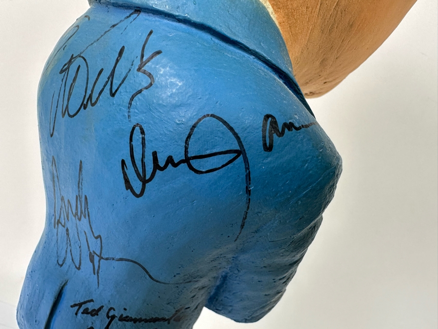 Signed 1979 Bob Hope Esco Products Inc Large Head Cartoon Chalkware Statue Signed By Bob Hope On Front & Andy Williams, Lawrence Welk, Dennis James & Ted Giannoulas (San Diego Chicken) On Back - Signed In 1981 At Torrey Pines Golf Tournament 17.5H [Photo 16]