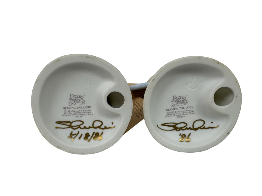 Pair Of Hand Signed Precious Moments His And Her Tennis Player Figurines Titled 'Serving The Lord' 1985 Hand Signed By Samuel J. Butcher By Enesco 5.5H [Photo 3]