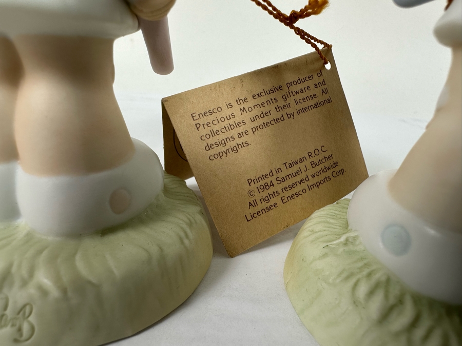 Pair Of Hand Signed Precious Moments His And Her Tennis Player Figurines Titled 'Serving The Lord' 1985 Hand Signed By Samuel J. Butcher By Enesco 5.5H [Photo 9]