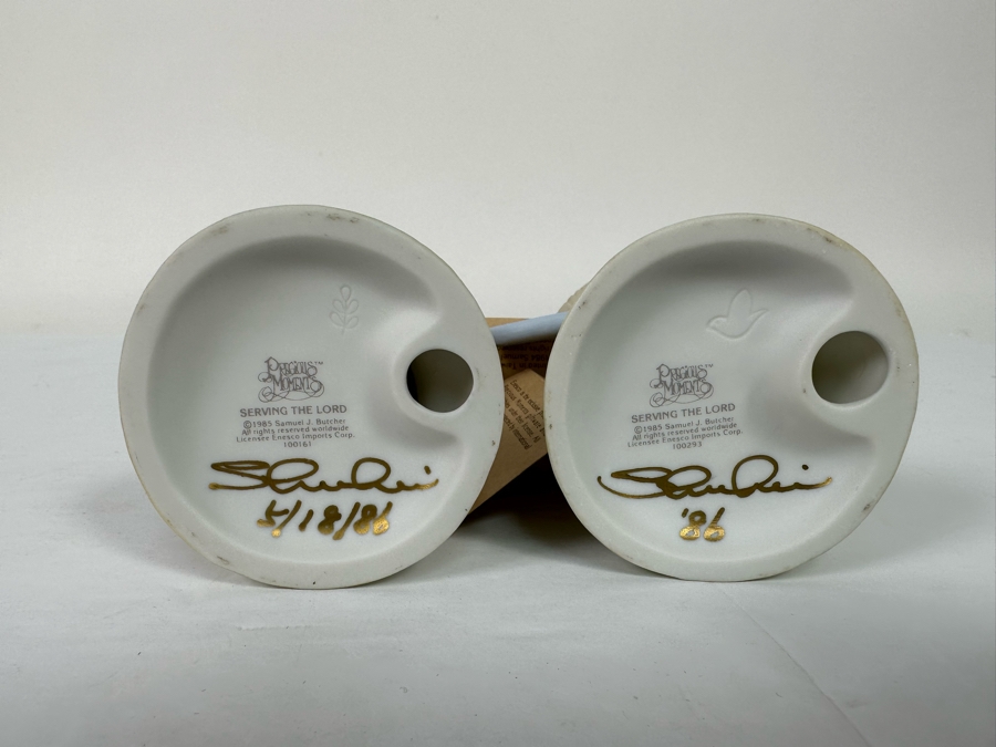 Pair Of Hand Signed Precious Moments His And Her Tennis Player Figurines Titled 'Serving The Lord' 1985 Hand Signed By Samuel J. Butcher By Enesco 5.5H [Photo 10]