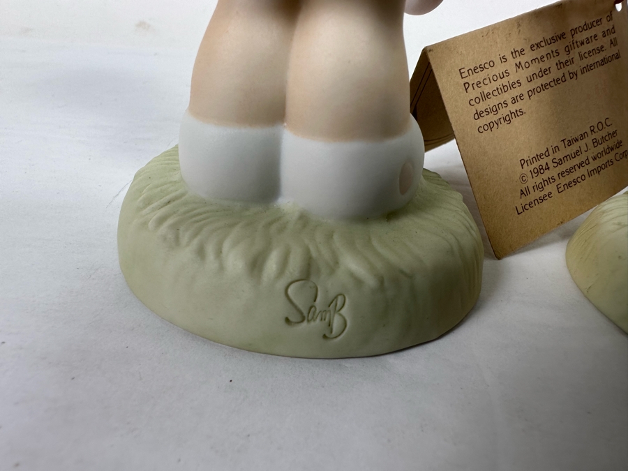 Pair Of Hand Signed Precious Moments His And Her Tennis Player Figurines Titled 'Serving The Lord' 1985 Hand Signed By Samuel J. Butcher By Enesco 5.5H [Photo 8]