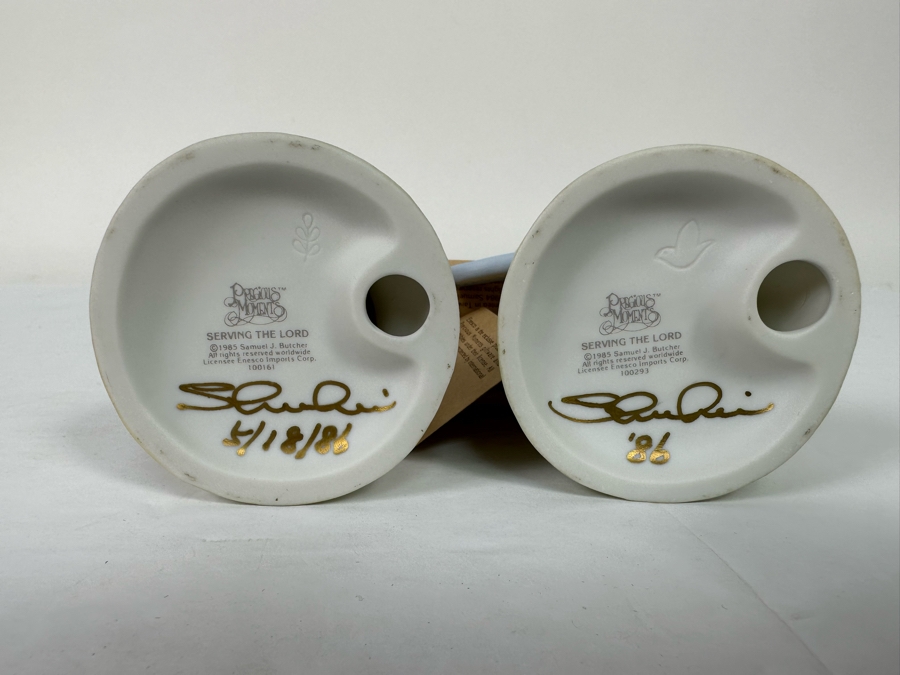 Pair Of Hand Signed Precious Moments His And Her Tennis Player Figurines Titled 'Serving The Lord' 1985 Hand Signed By Samuel J. Butcher By Enesco 5.5H [Photo 11]
