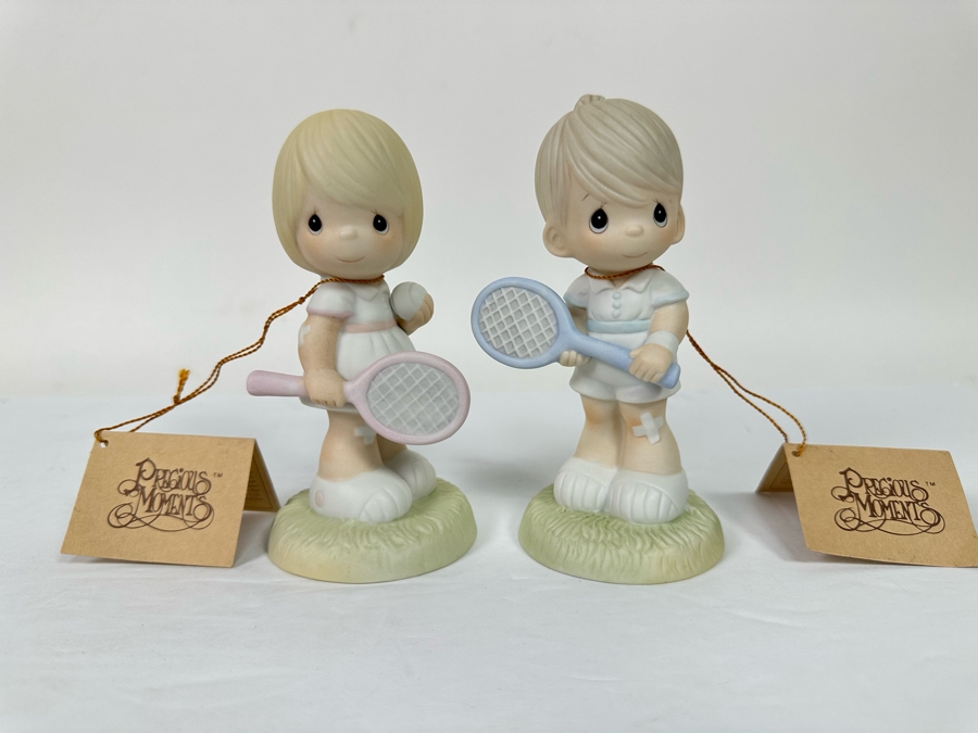 Pair Of Hand Signed Precious Moments His And Her Tennis Player Figurines Titled 'Serving The Lord' 1985 Hand Signed By Samuel J. Butcher By Enesco 5.5H [Photo 4]