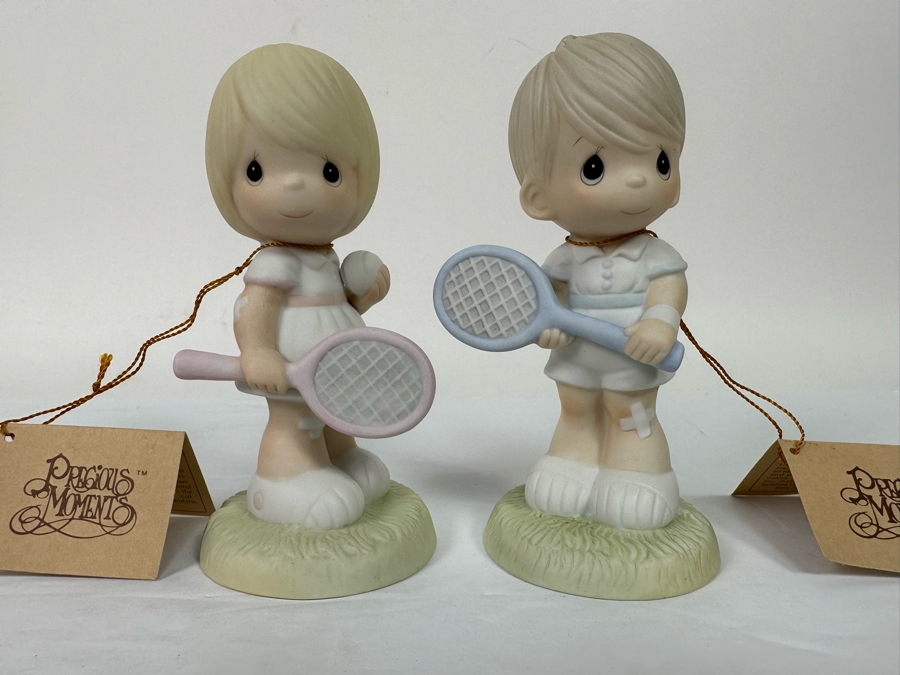 Pair Of Hand Signed Precious Moments His And Her Tennis Player Figurines Titled 'Serving The Lord' 1985 Hand Signed By Samuel J. Butcher By Enesco 5.5H [Photo 6]
