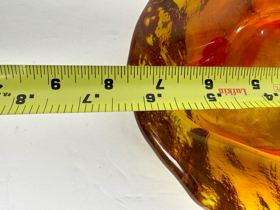 Pair Of Vintage Mid-Century Blenko Free Form Orange Glass Ashtrays Trinket Dishes Bowls Designed By Winslow Anderson 7.5W [Photo 8]